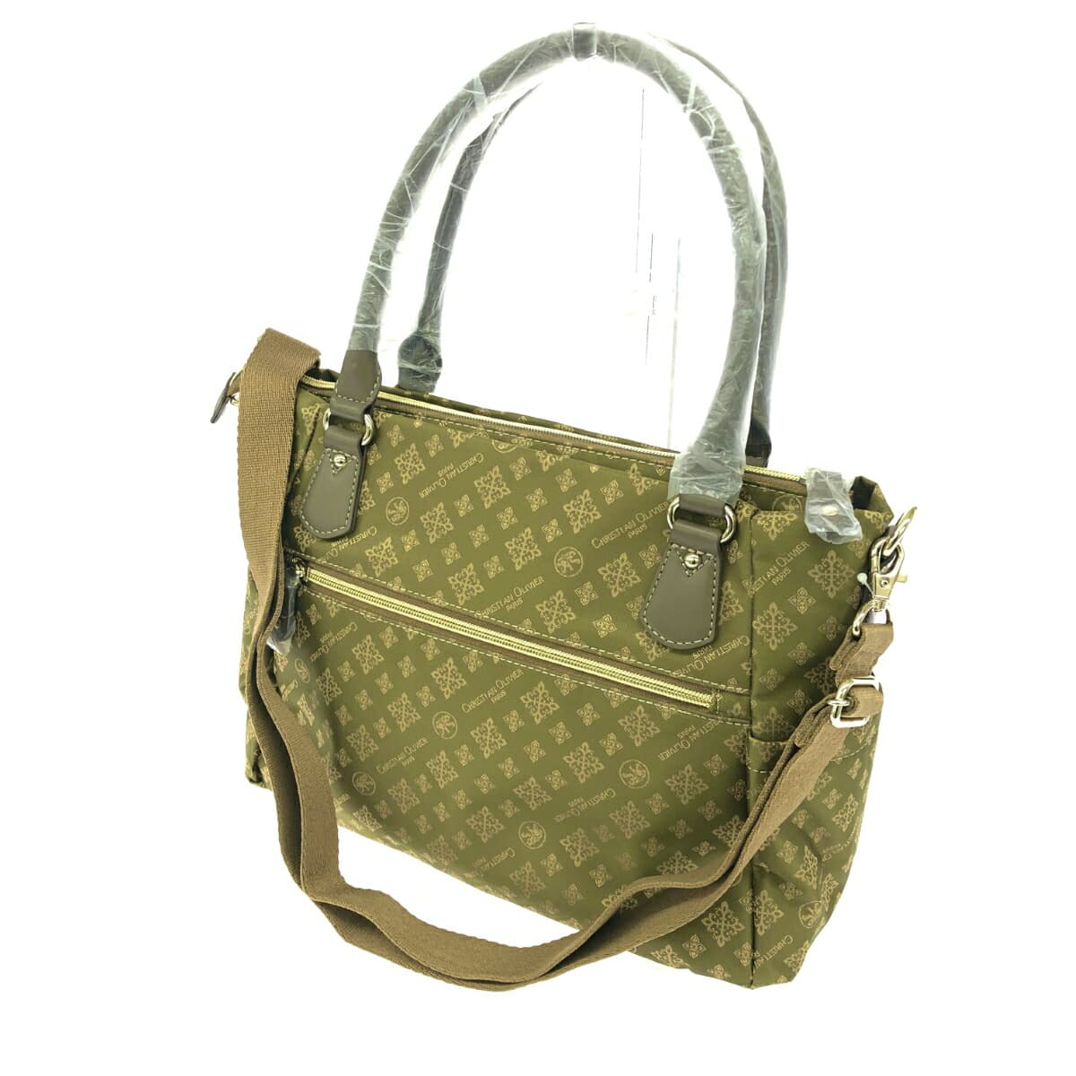 CHRISTIAN OLIVIER 2WAY Tote Bag Like New Monogram Nylon Olive Green Women's 3