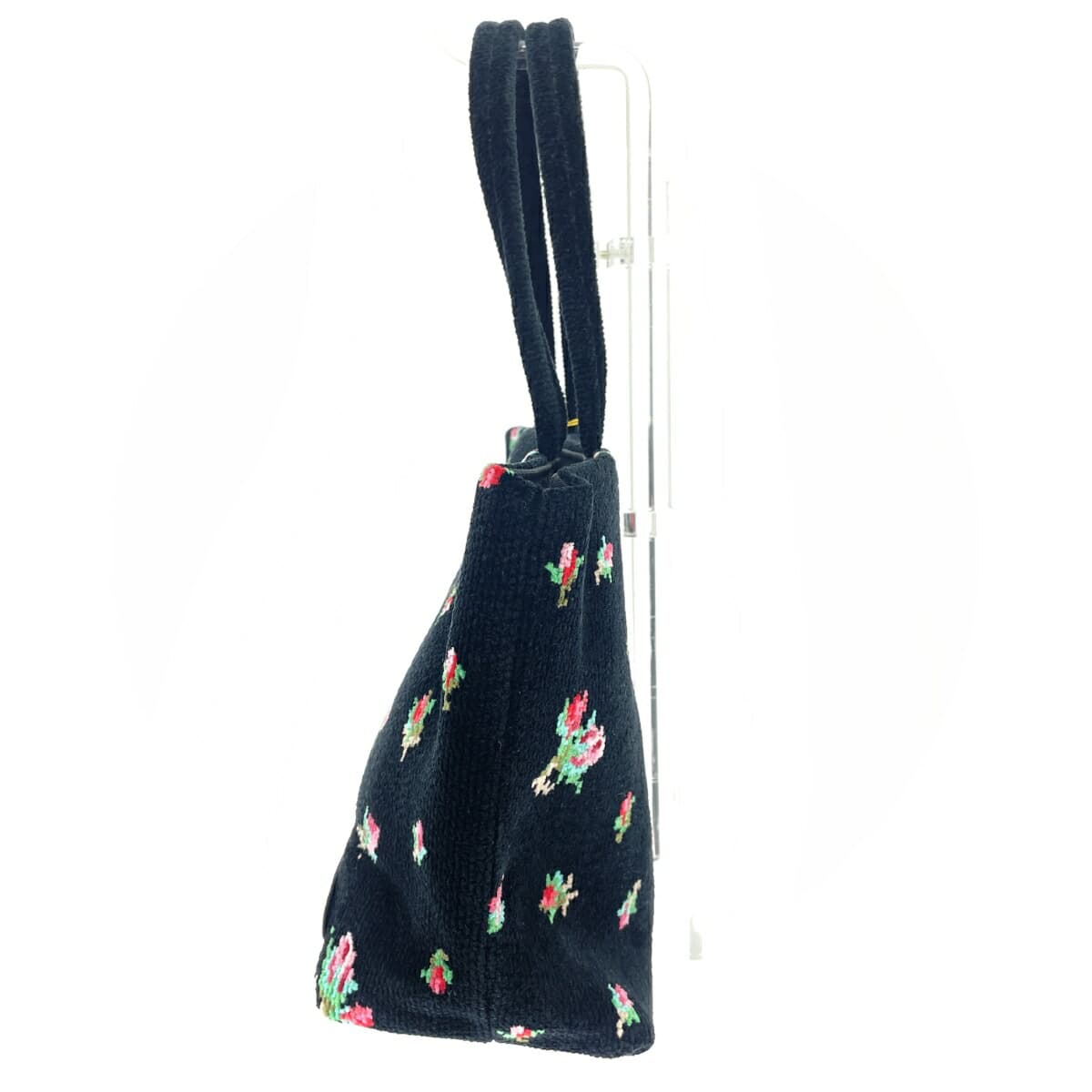 FEILER Handbag Unused Real Roses/Chanel Weave Black Ladies 2