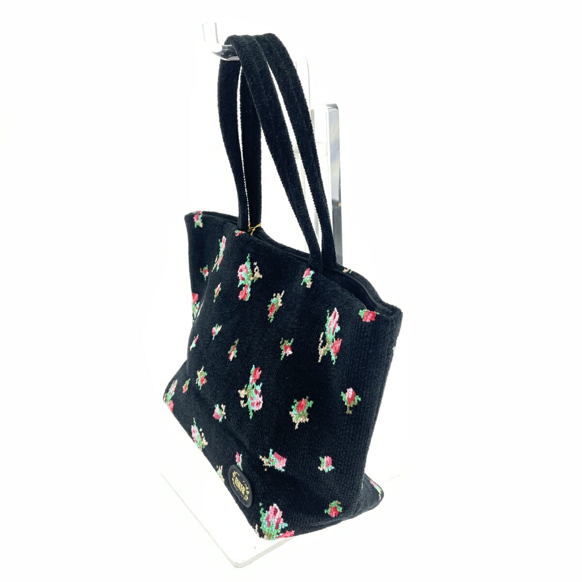 FEILER Handbag Unused Real Roses/Chanel Weave Black Ladies 3