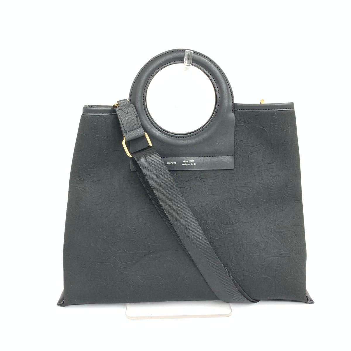 TRIDEEP 2WAY Handbag Good Condition Jacquard Black Ladies