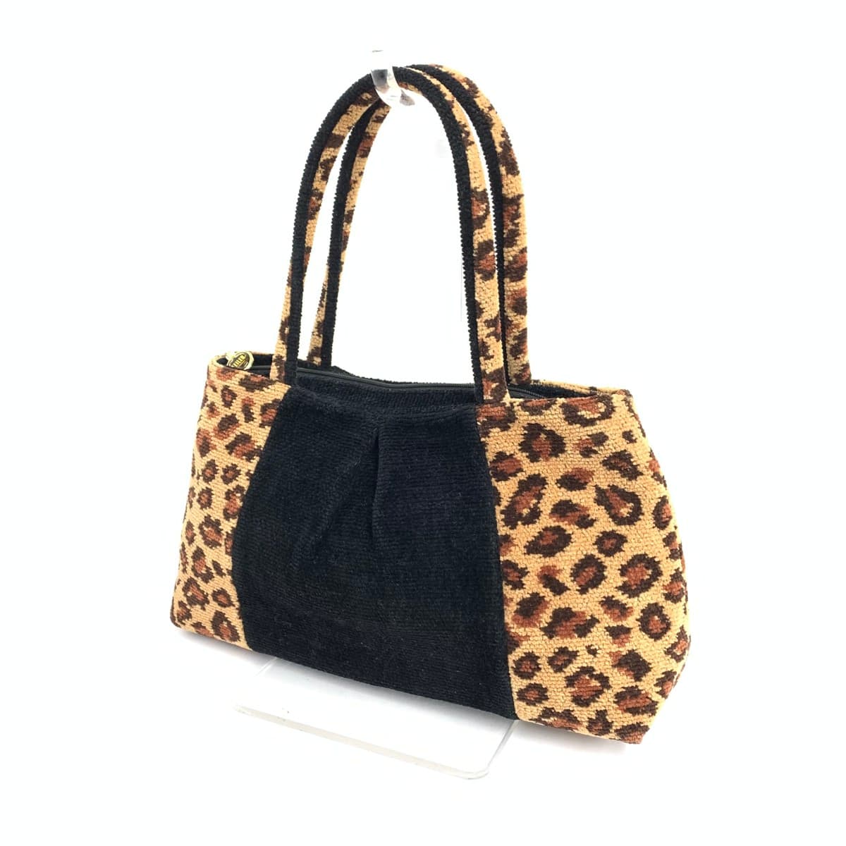FEILER Tote Bag Good Condition Leopard Chenille Weave Black/Brown Ladies 3