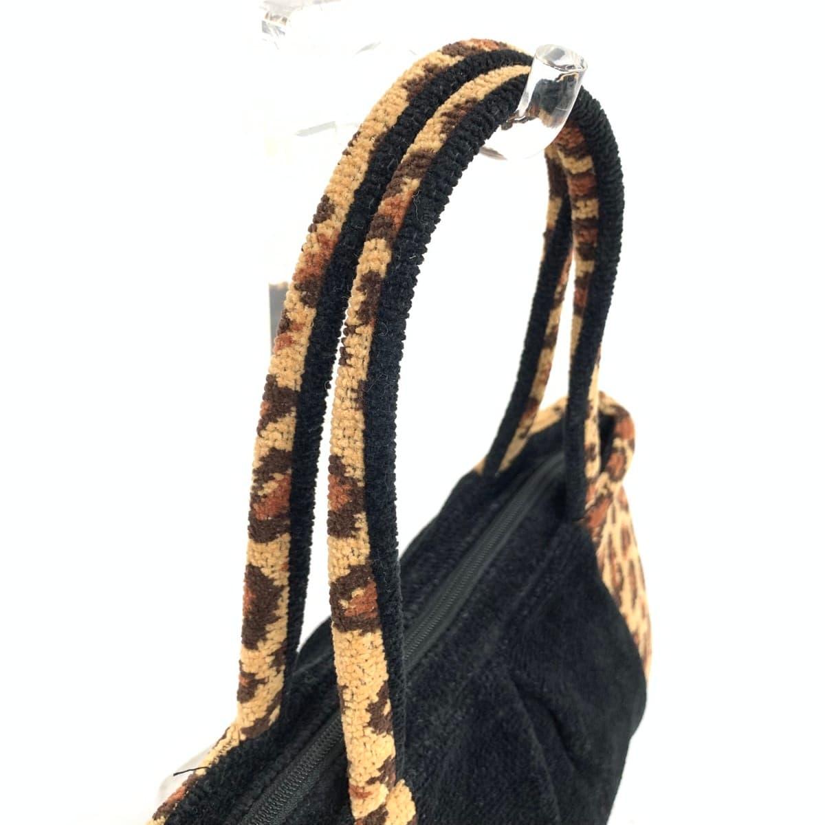 FEILER Tote Bag Good Condition Leopard Chenille Weave Black/Brown Ladies 4