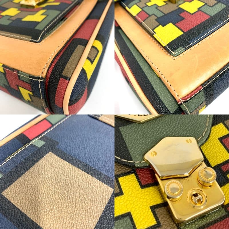 Diana Deste 2WAY Handbag Geometric Pattern PVC Multicolor Ladies 8