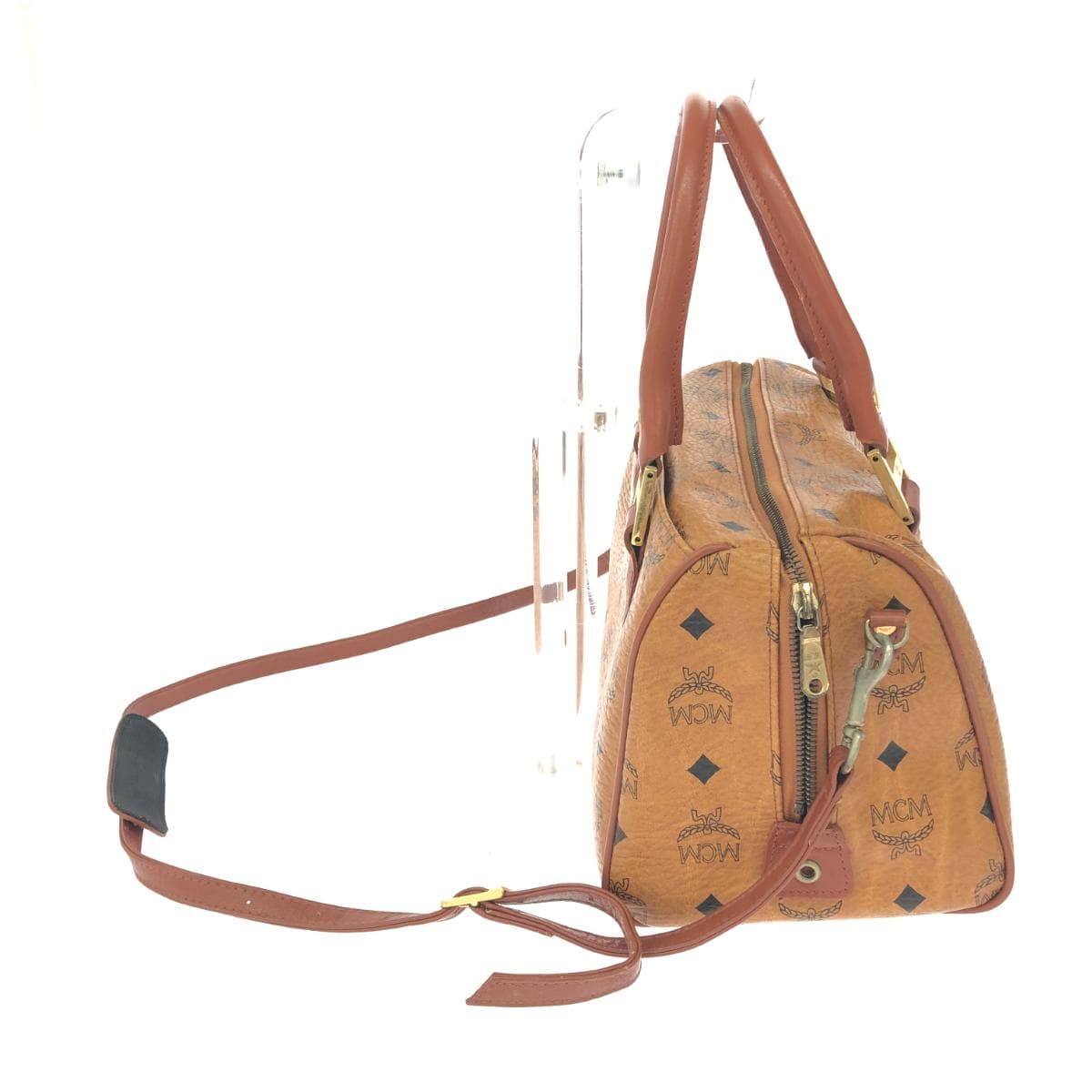 MCM 2WAY Mini Boston Bag Viscose/PVC Brown Unisex 2