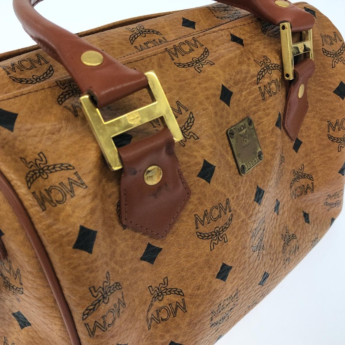 MCM 2WAY Mini Boston Bag Viscose/PVC Brown Unisex 7