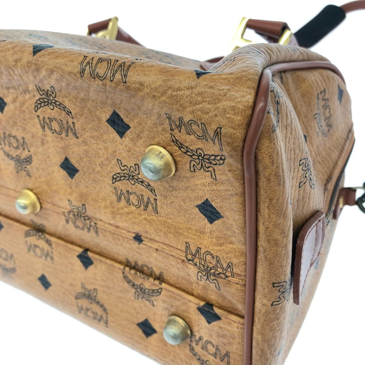 MCM 2WAY Mini Boston Bag Viscose/PVC Brown Unisex 9