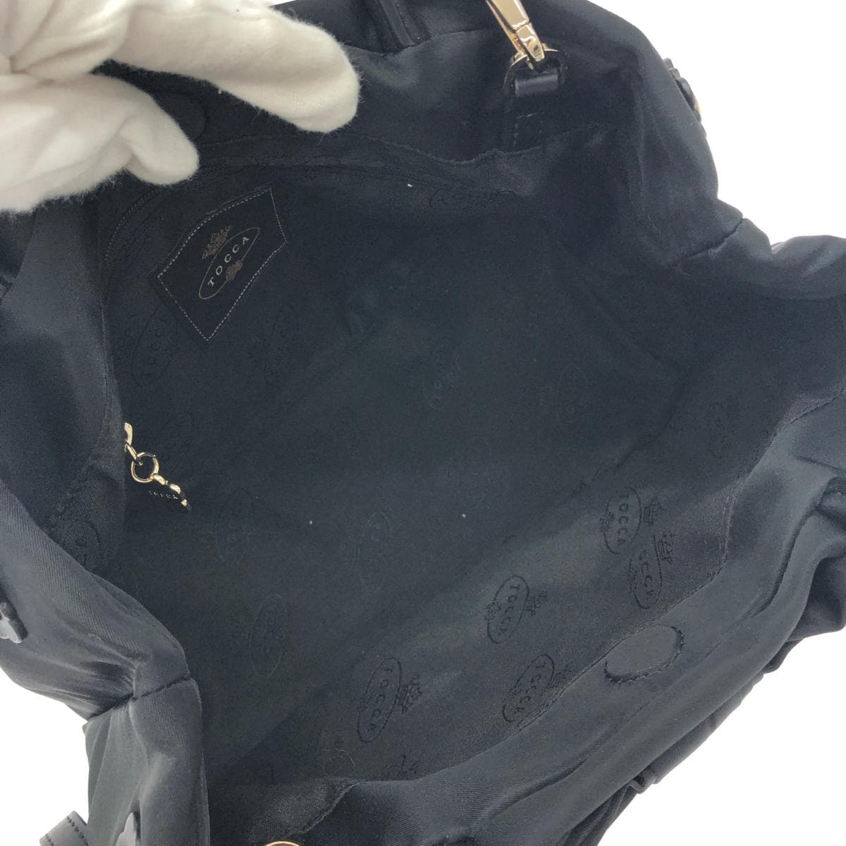 TOCCA 2WAY bag in excellent condition, ribbon design/nylon, black, for ladies 6