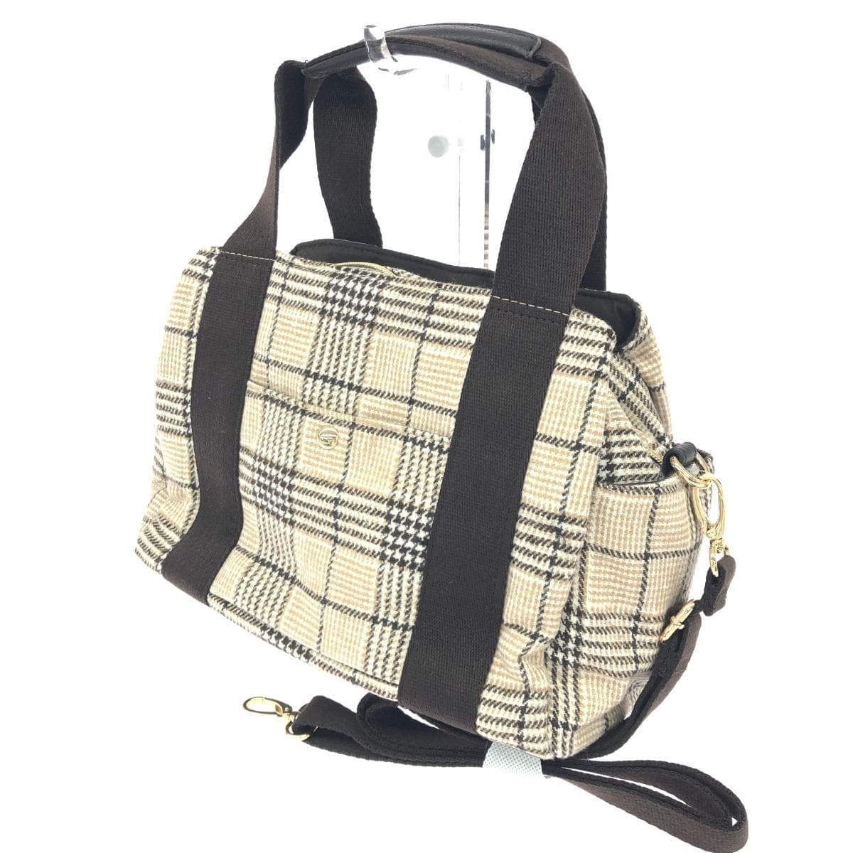 Marie Claire Fabric 2WAY Mini Boston Bag, Unused Item, Greige/Beige, Women's 3