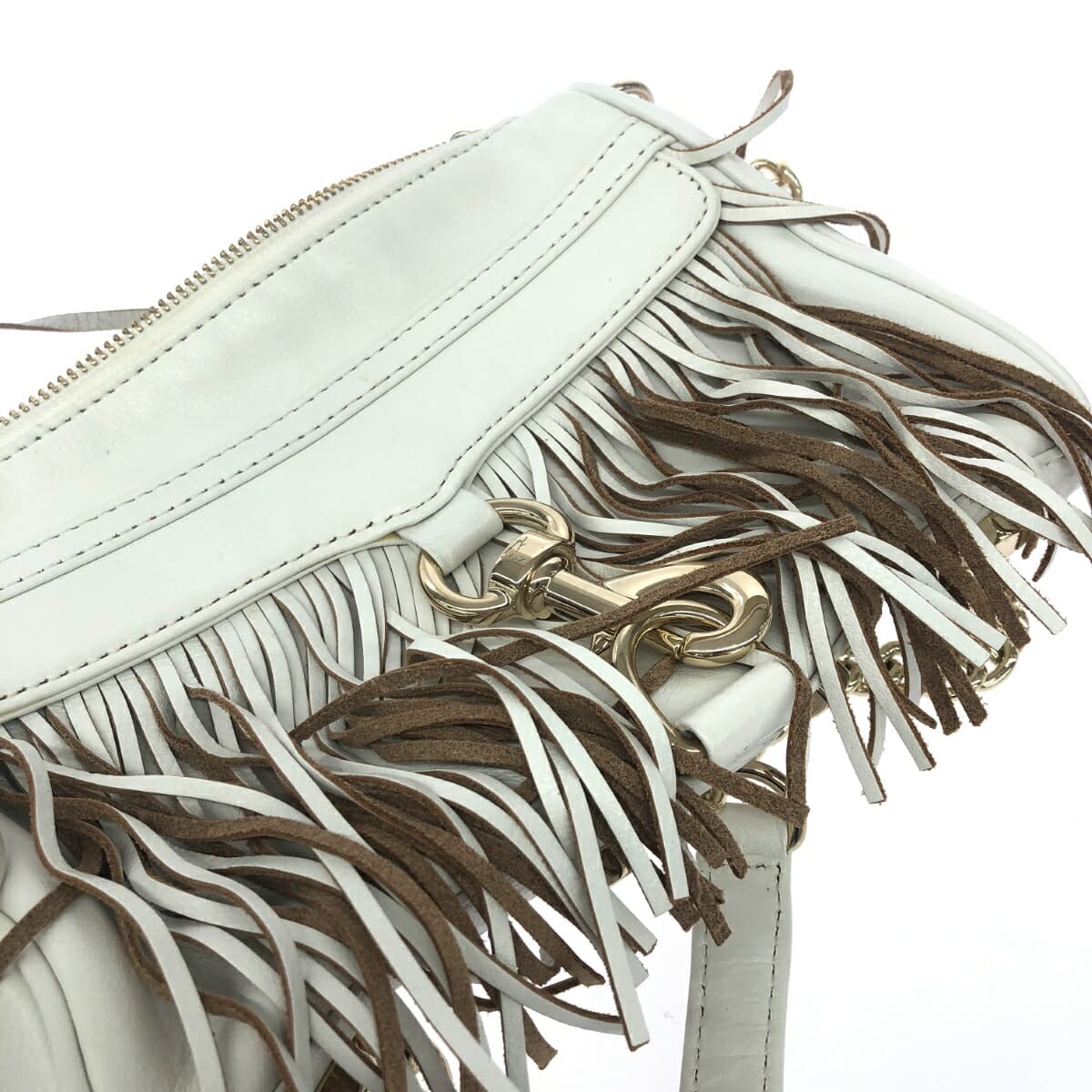 REBECCA MINKOFF Chain Shoulder Bag Fringe/Leather White Ladies 5