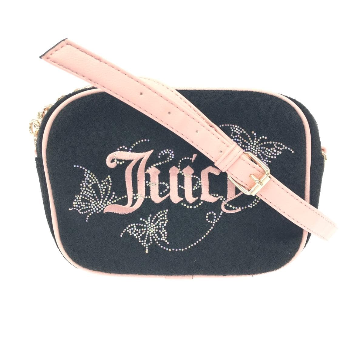 JUICY COUTURE Juicy Couture Chain Shoulder Bag Like New Embroidery / Butterfly / Rhinestones / Pile Black Ladies