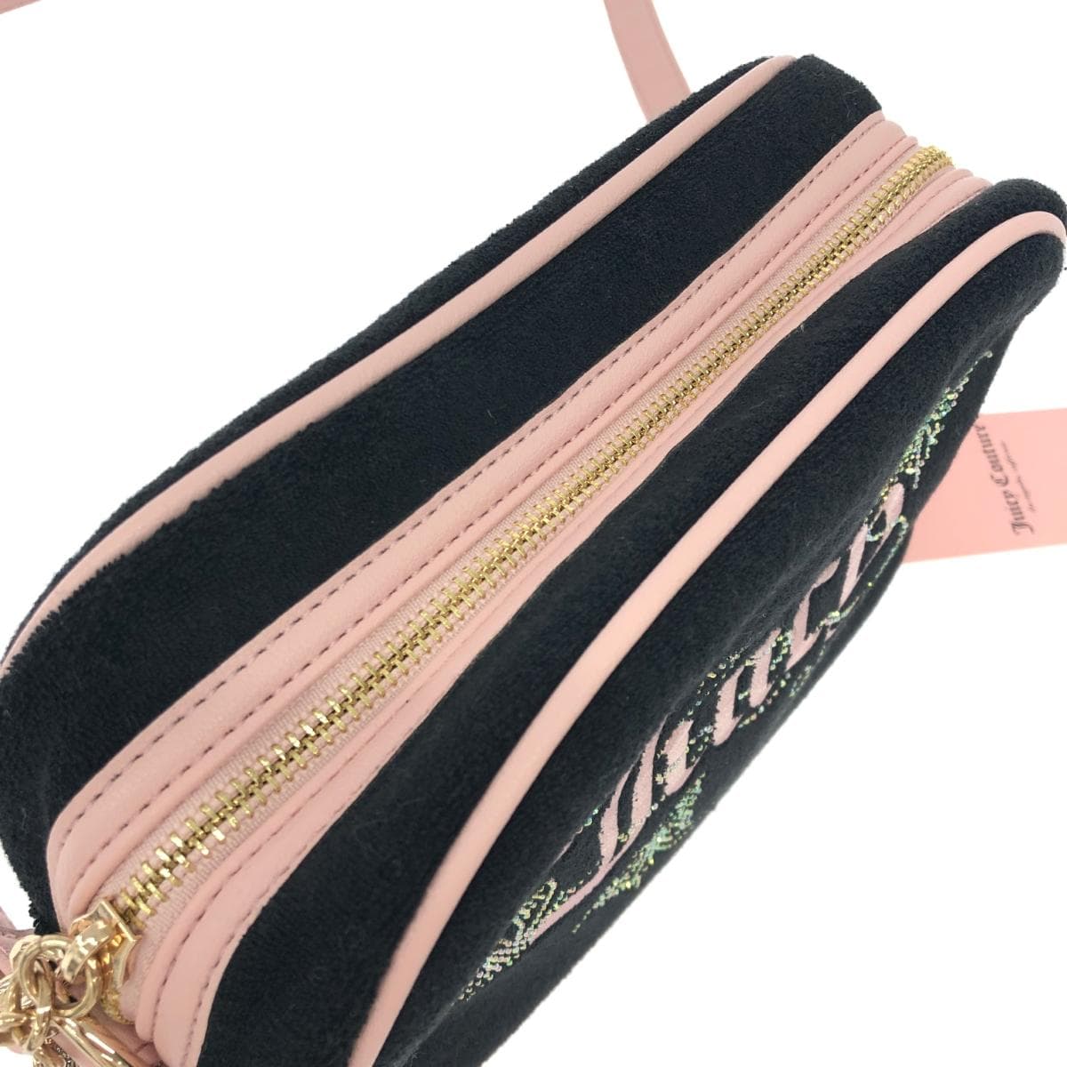 JUICY COUTURE Juicy Couture Chain Shoulder Bag Like New Embroidery / Butterfly / Rhinestones / Pile Black Ladies 5