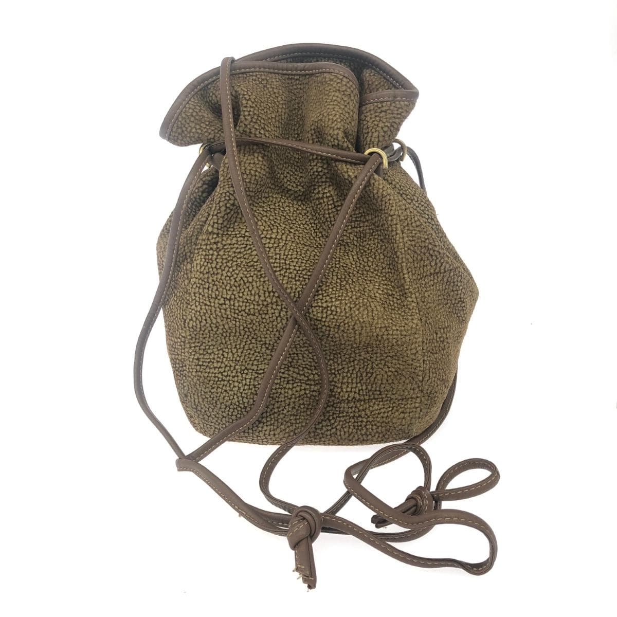 Borbonese drawstring shoulder bag, quail pattern/leather, brown, ladies