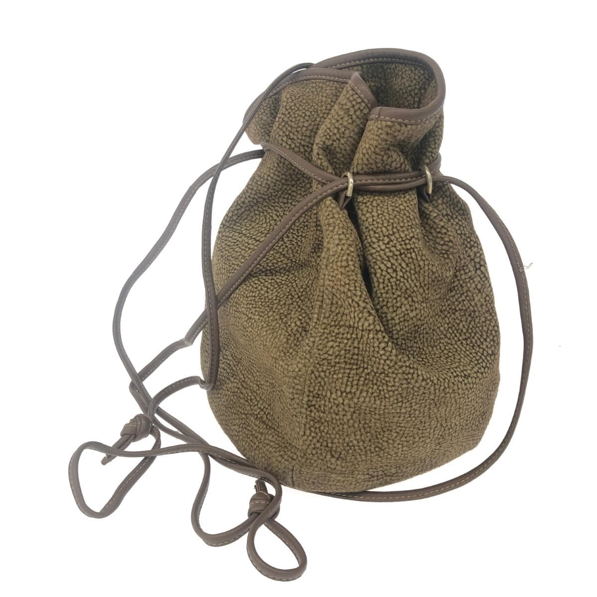 Borbonese drawstring shoulder bag, quail pattern/leather, brown, ladies 3