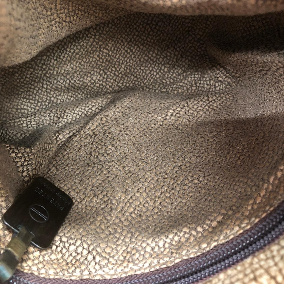 Borbonese drawstring shoulder bag, quail pattern/leather, brown, ladies 4