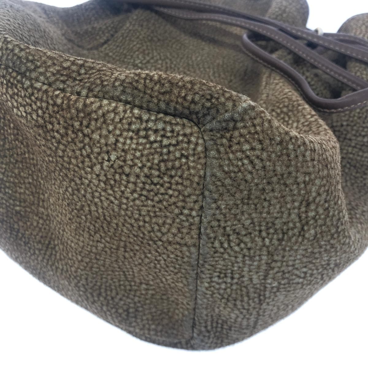 Borbonese drawstring shoulder bag, quail pattern/leather, brown, ladies 6