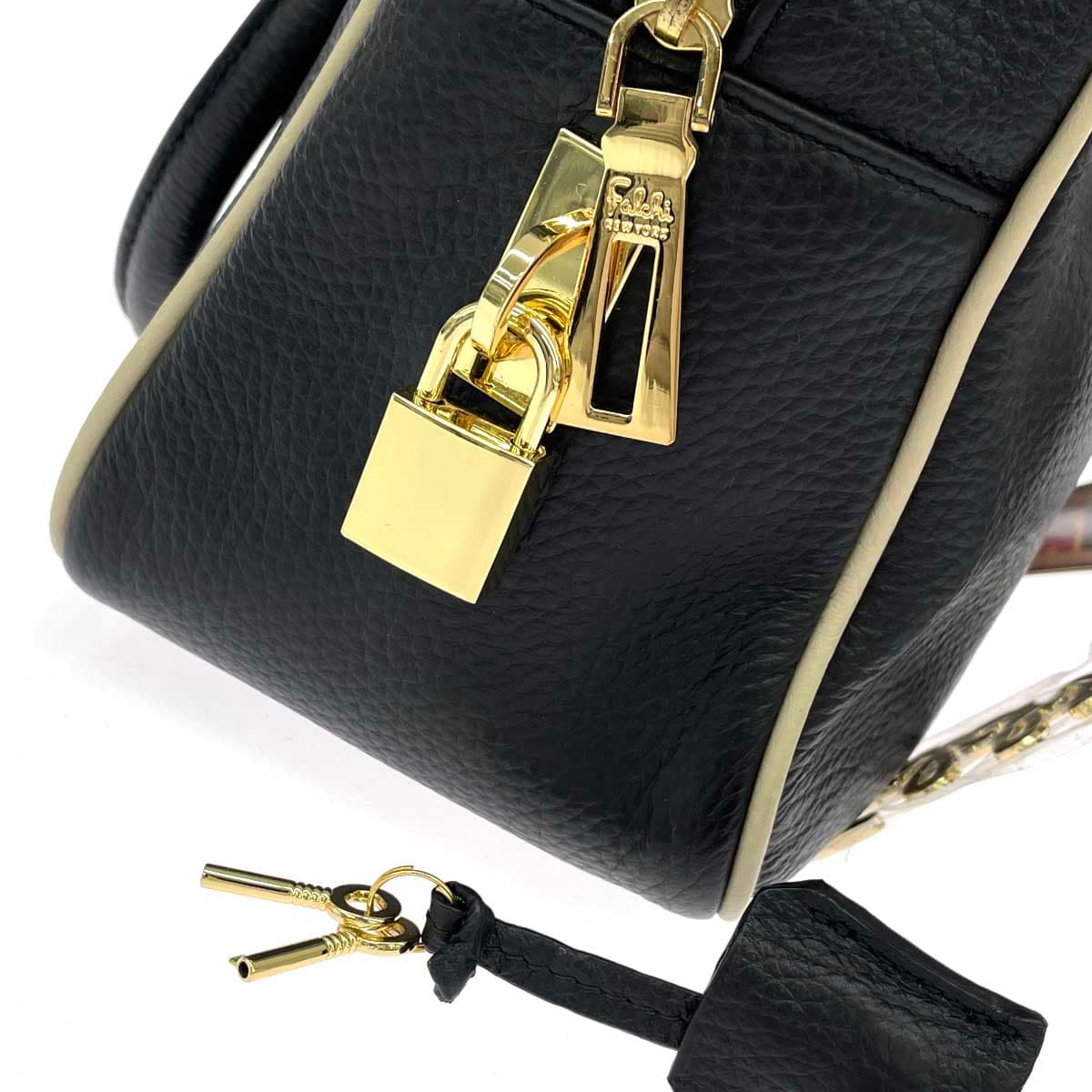 Falchi New York Boston Bag, Unused, Leather, Black, Women's 6