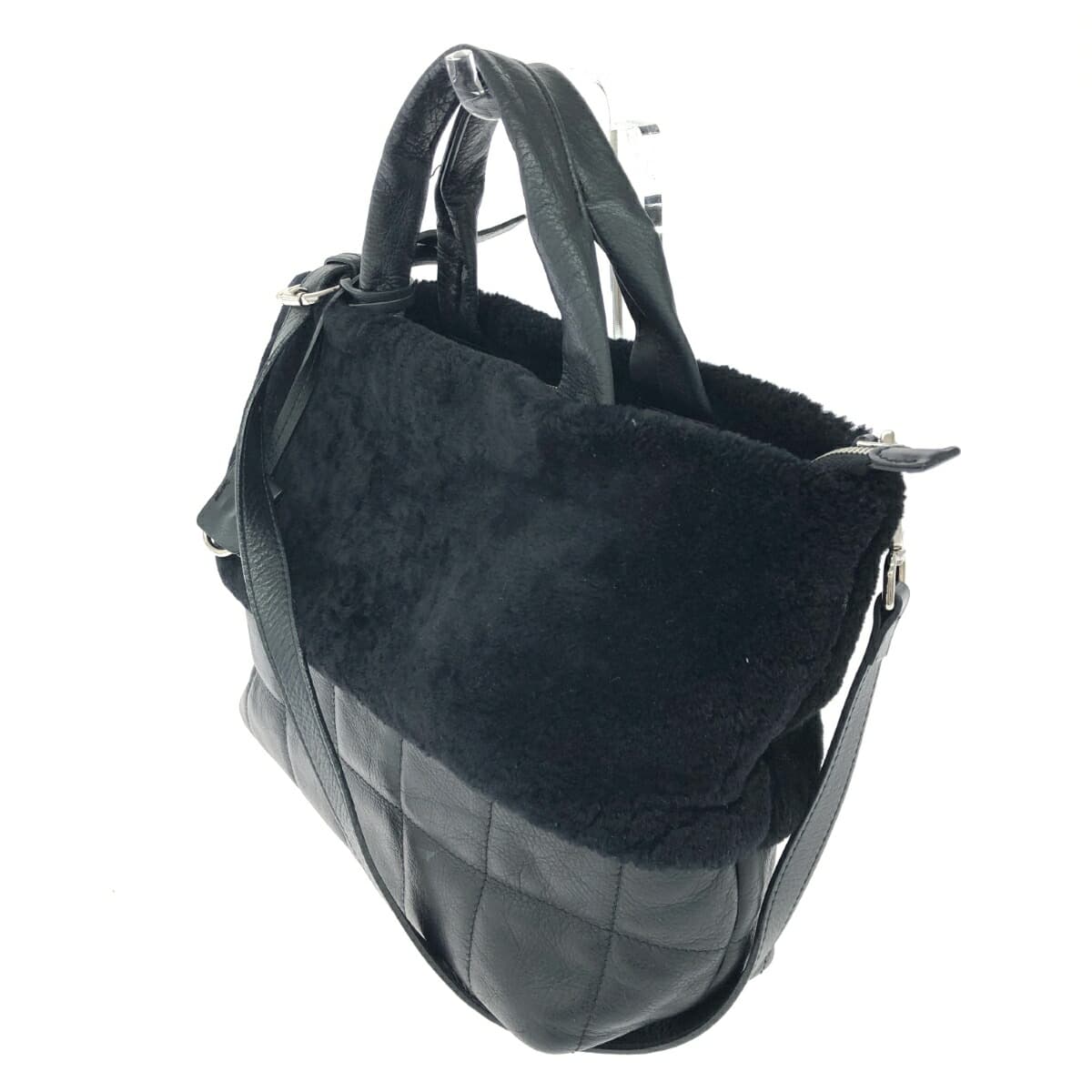 GIULIO GUERRA Giulio Guerra 2WAY Handbag Good condition Quilted/Mouton × Leather Black Women's 3