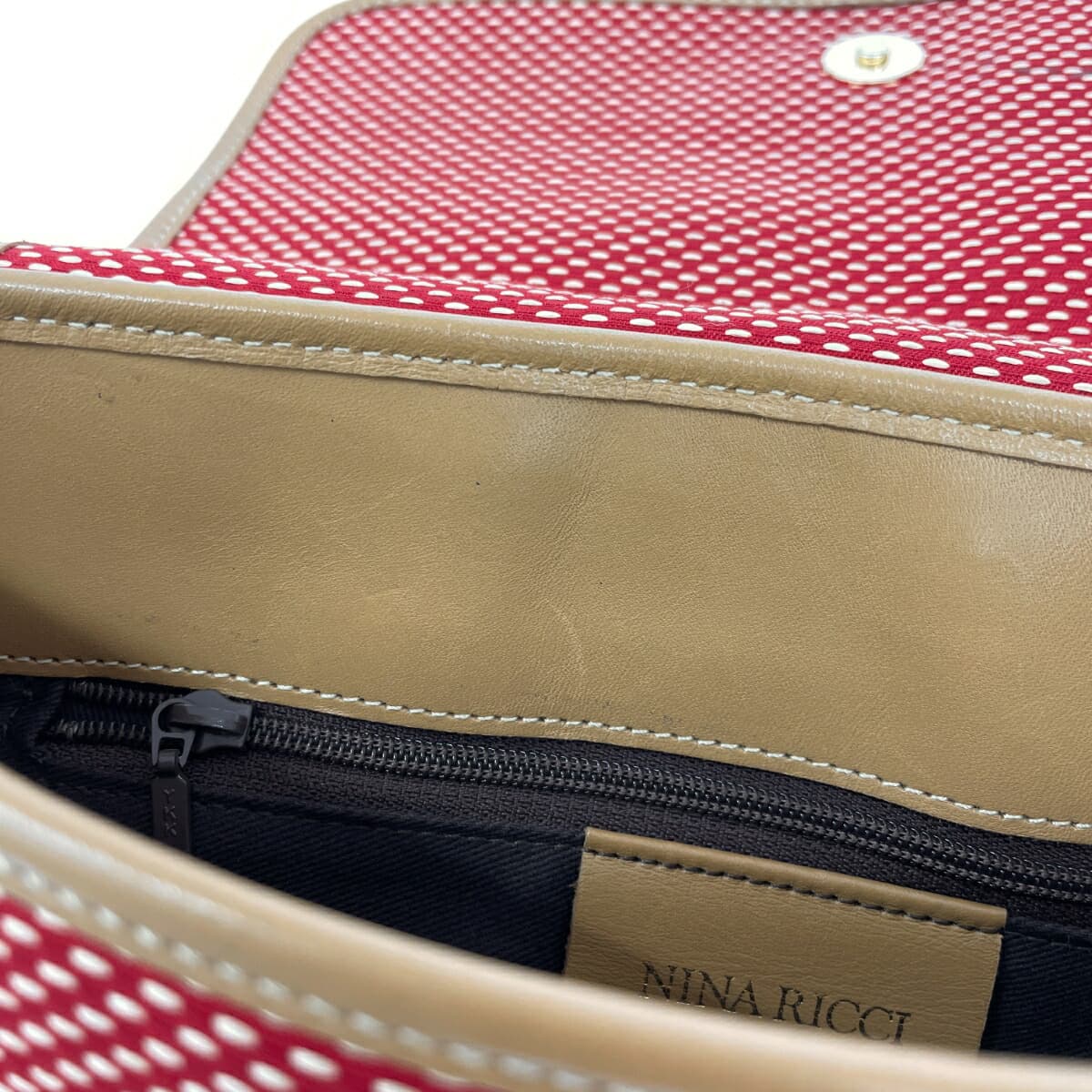 NINA RICCI Tote Bag Fabric × Leather Red Ladies 9