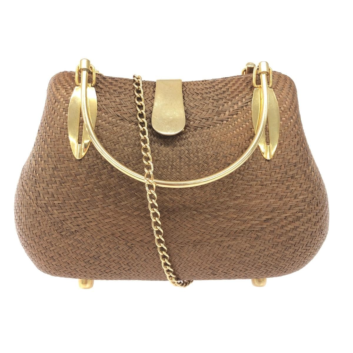 DESENYO Desenyo Desenyo / Buntal Bag Good condition Clutch / Metal Handle / Chain Shoulder / Natural Grass Basket Bag Brown Women's