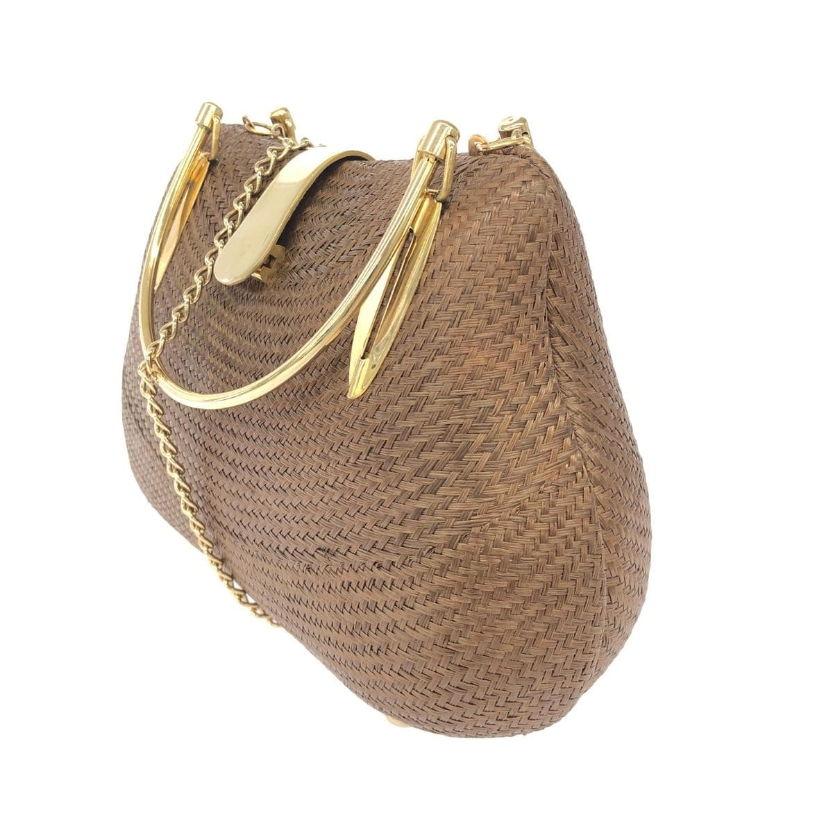 DESENYO Desenyo Desenyo / Buntal Bag Good condition Clutch / Metal Handle / Chain Shoulder / Natural Grass Basket Bag Brown Women's 3