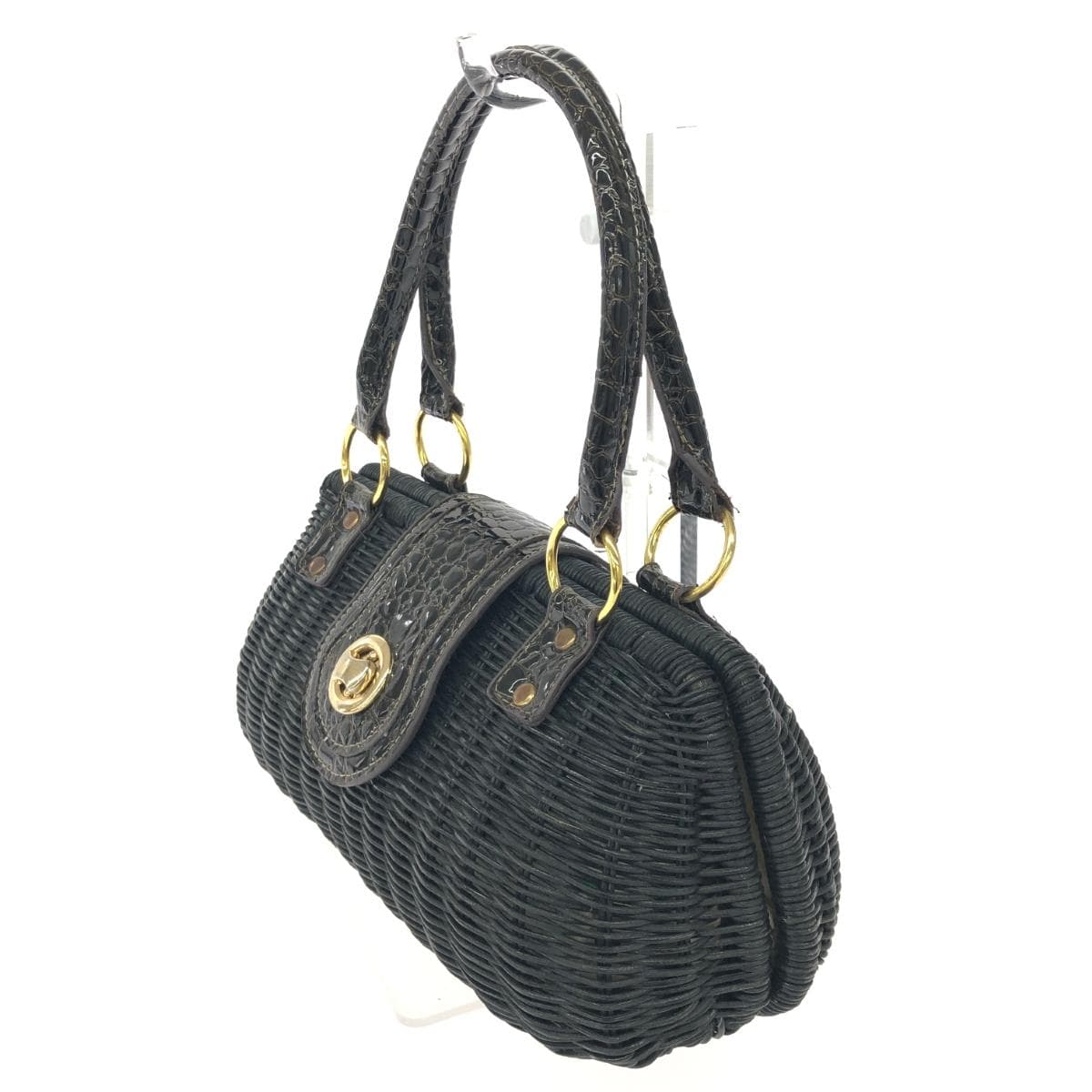 MISCH MASCH handbag, rattan basket bag, black, ladies 3