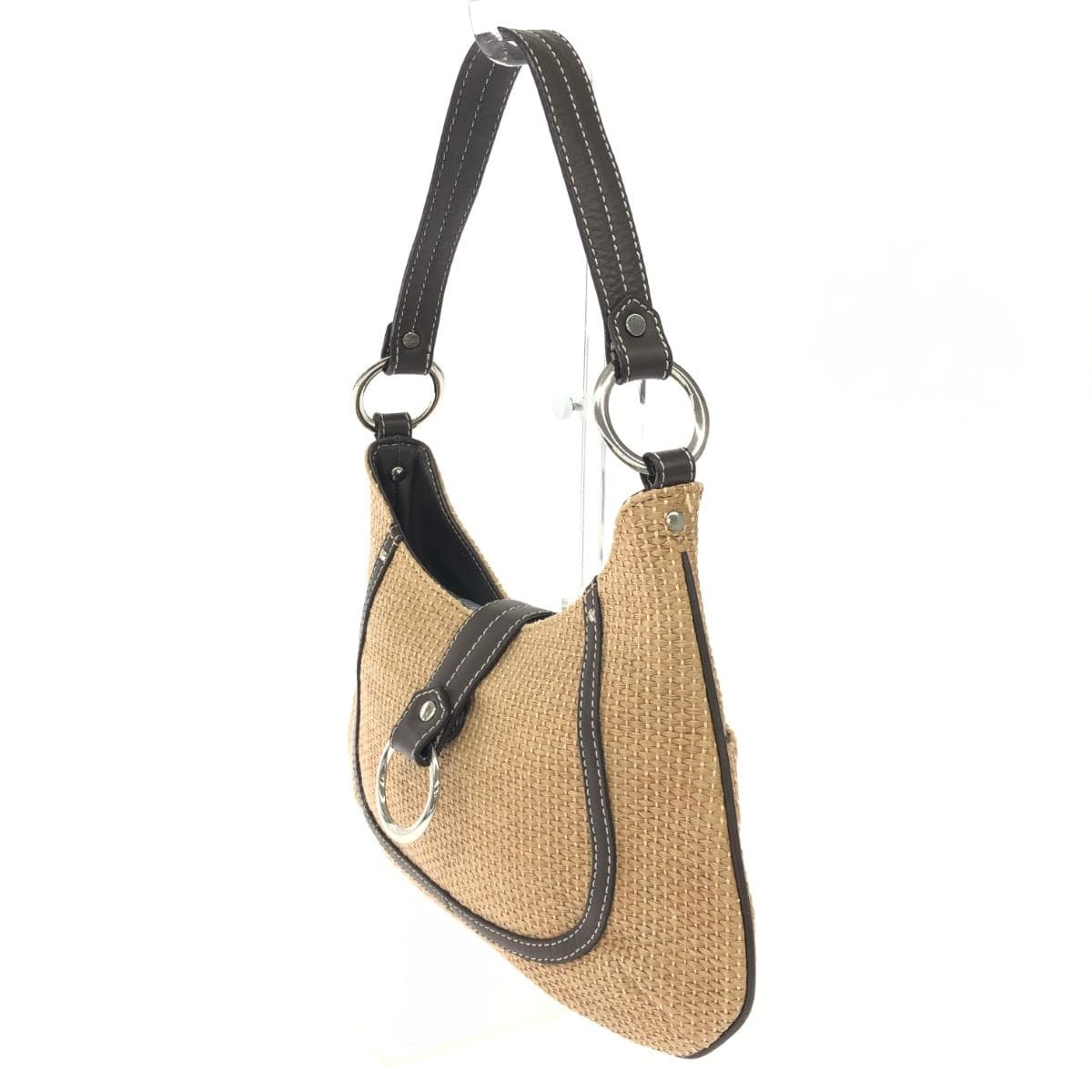 ICB One Shoulder Bag Woven Straw Beige Ladies 3