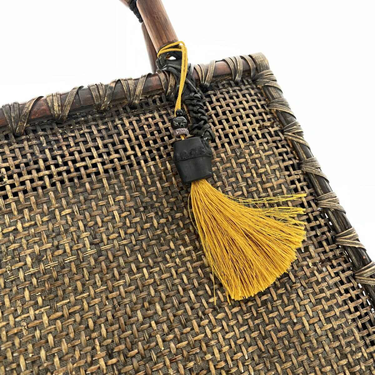 No-brand basket bag in good condition, tassel, natural grass, brown, ladies 6