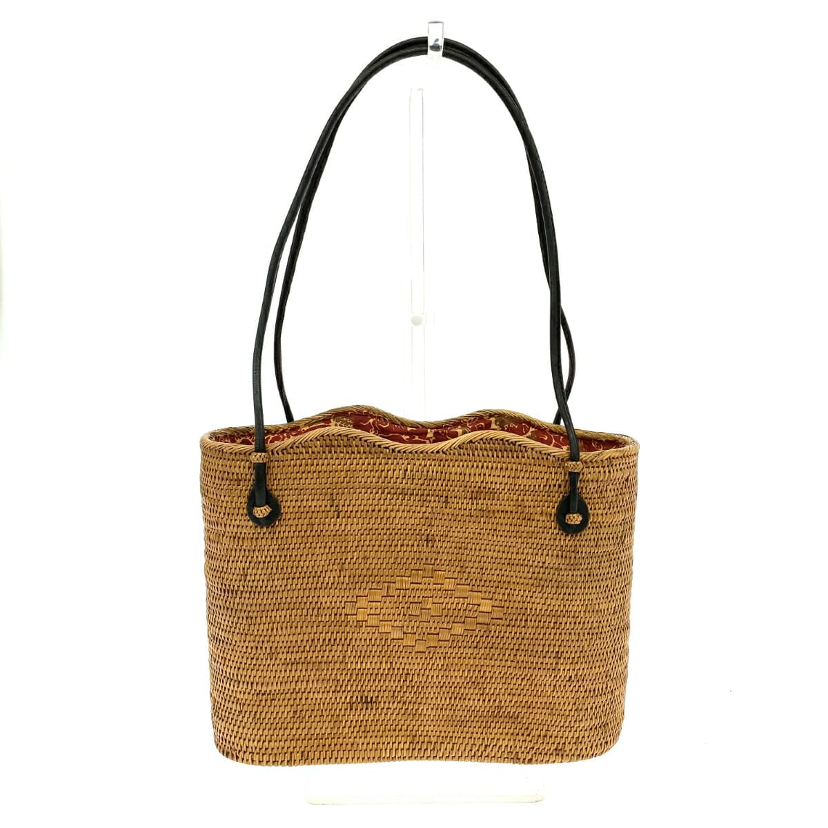 No Brand Ata Basket Bag Good Condition Drawstring Leather Handle Beige Ladies