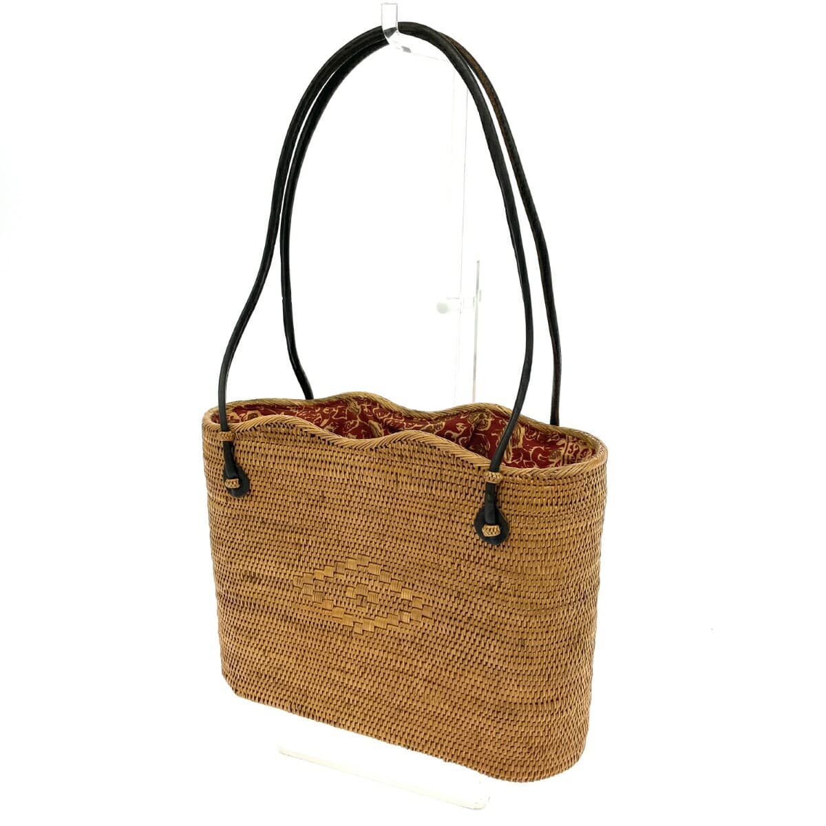 No Brand Ata Basket Bag Good Condition Drawstring Leather Handle Beige Ladies 3