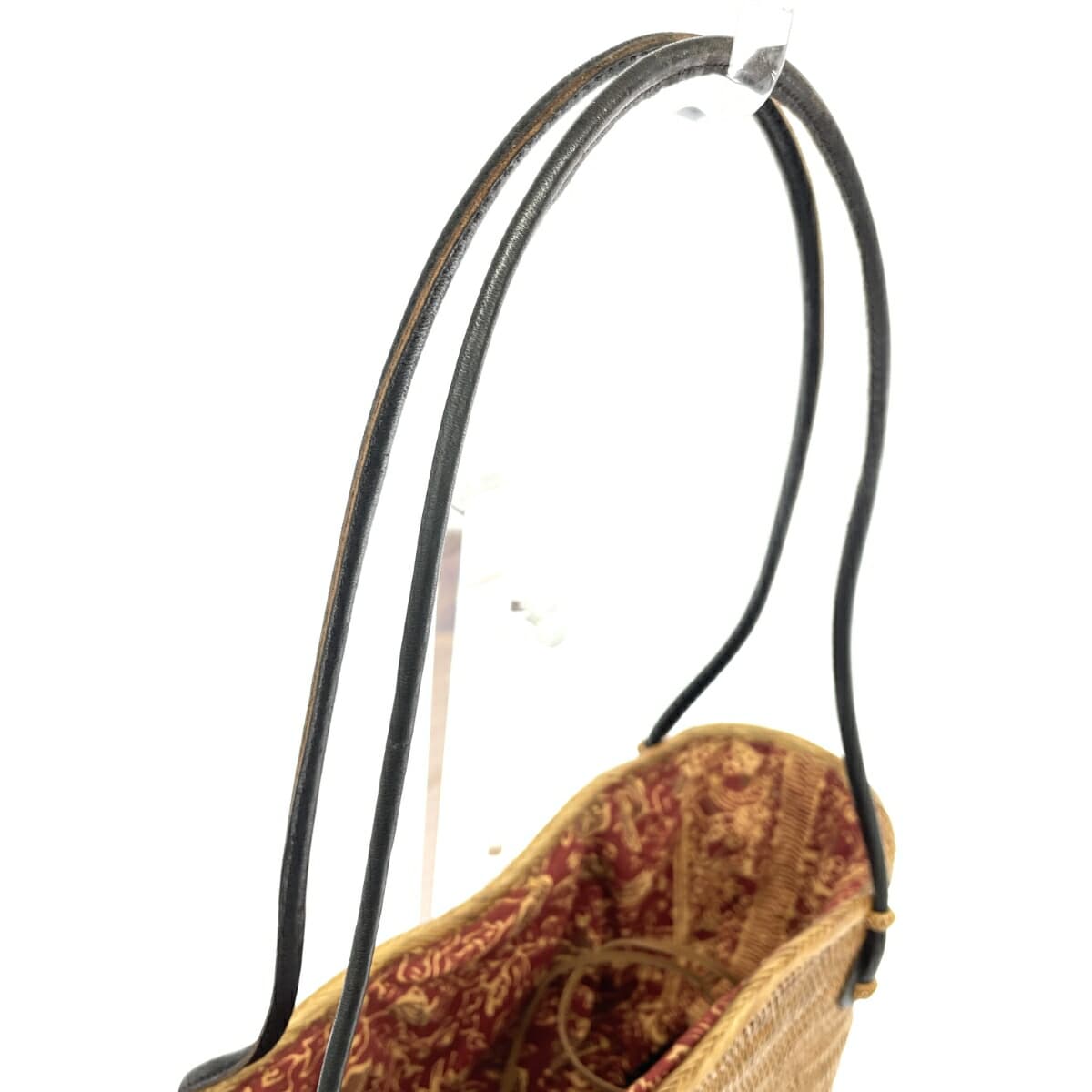 No Brand Ata Basket Bag Good Condition Drawstring Leather Handle Beige Ladies 4