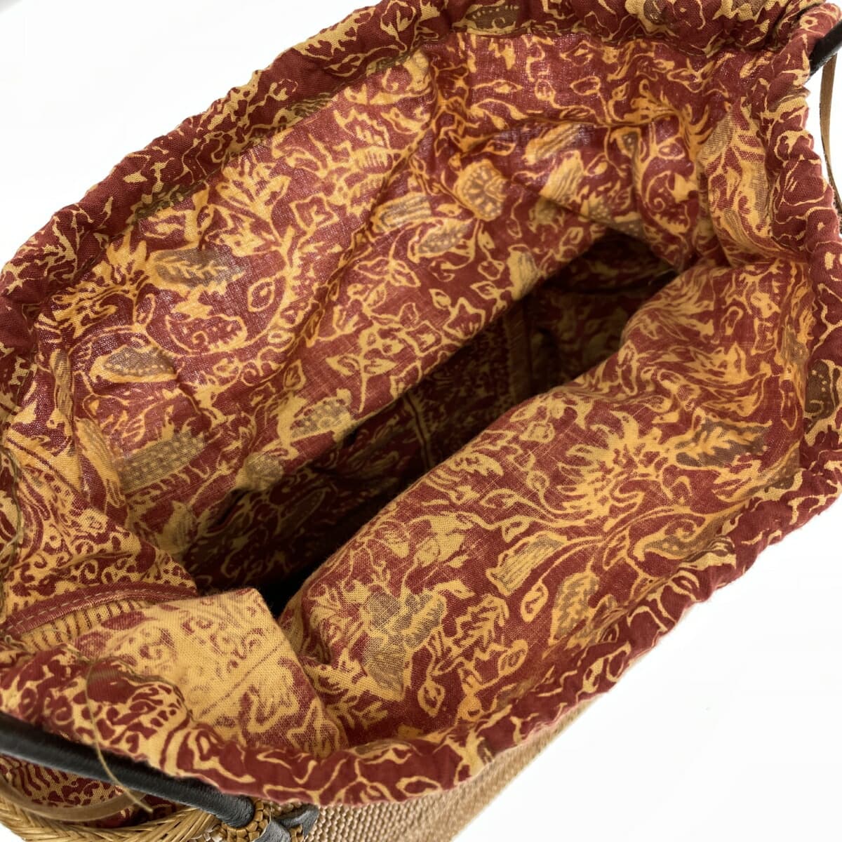 No Brand Ata Basket Bag Good Condition Drawstring Leather Handle Beige Ladies 7