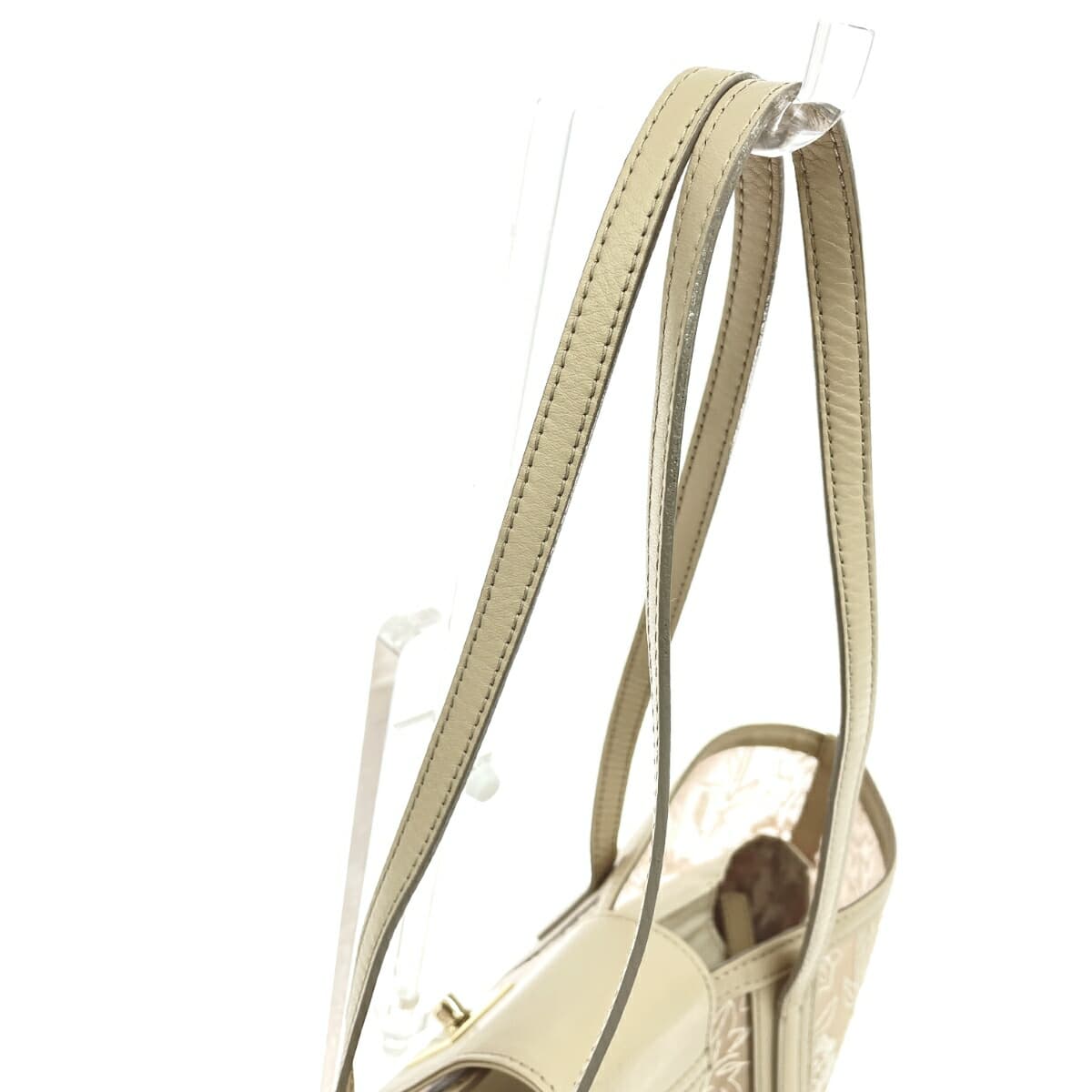 Ginza Kanematsu Mesh Tote Bag Organdy Floral Pattern Embroidery Leather Beige Ladies 4