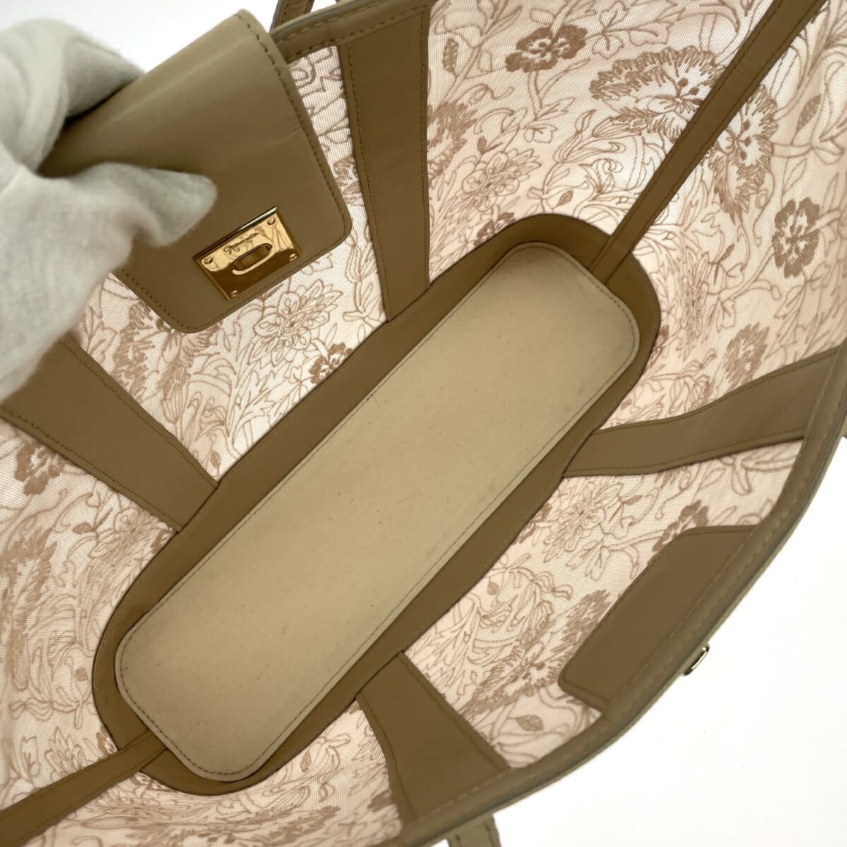Ginza Kanematsu Mesh Tote Bag Organdy Floral Pattern Embroidery Leather Beige Ladies 6