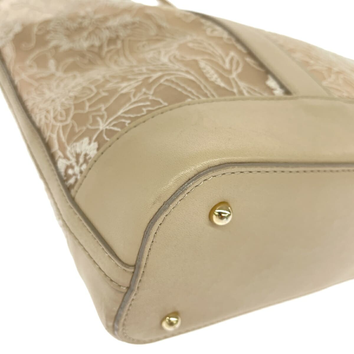 Ginza Kanematsu Mesh Tote Bag Organdy Floral Pattern Embroidery Leather Beige Ladies 9