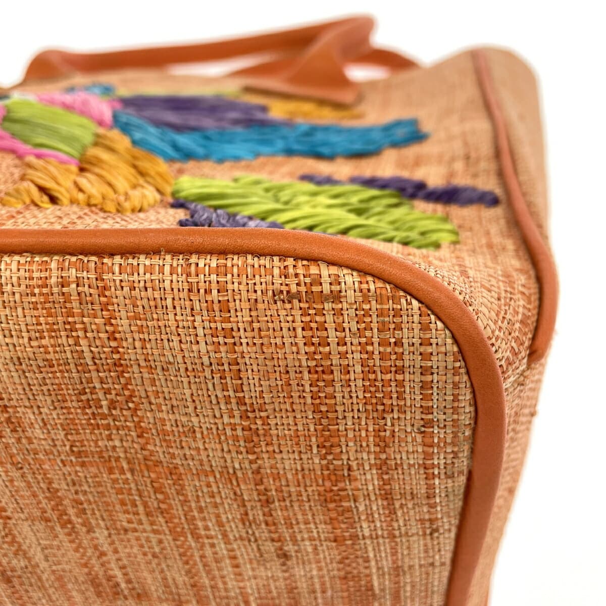 Serpui Marie basket bag in good condition, bird pattern, made of natural grass, orange, for ladies 10