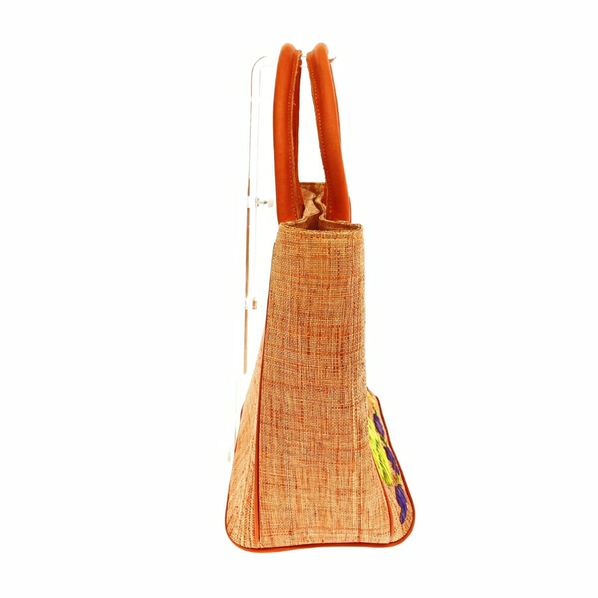 Serpui Marie basket bag in good condition, bird pattern, made of natural grass, orange, for ladies 2