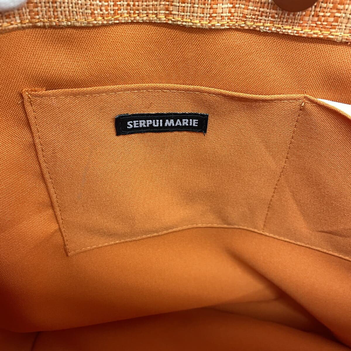 Serpui Marie basket bag in good condition, bird pattern, made of natural grass, orange, for ladies 8