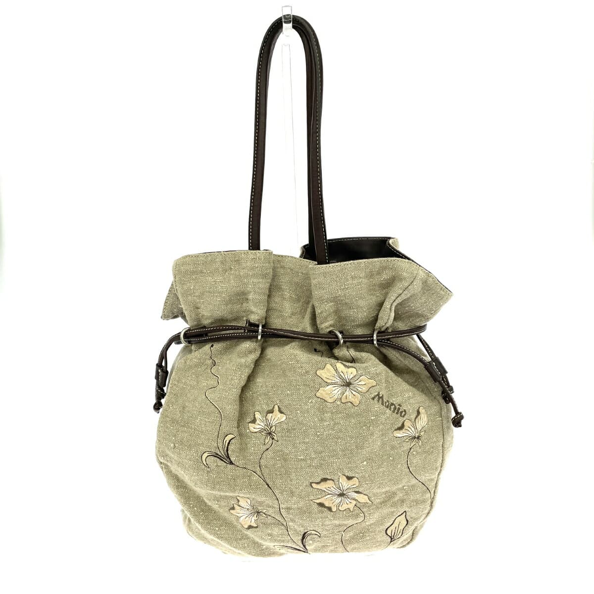 Mania drawstring tote bag made in Italy, floral pattern, embroidered canvas, beige, for ladies