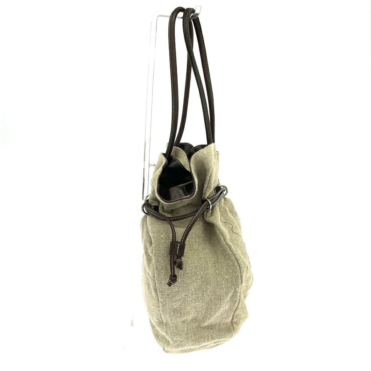 Mania drawstring tote bag made in Italy, floral pattern, embroidered canvas, beige, for ladies 2
