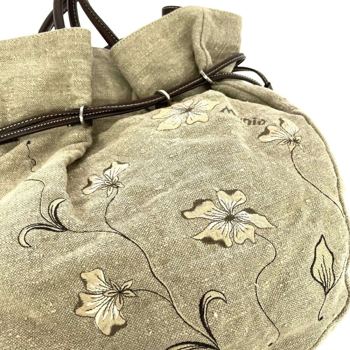 Mania drawstring tote bag made in Italy, floral pattern, embroidered canvas, beige, for ladies 8