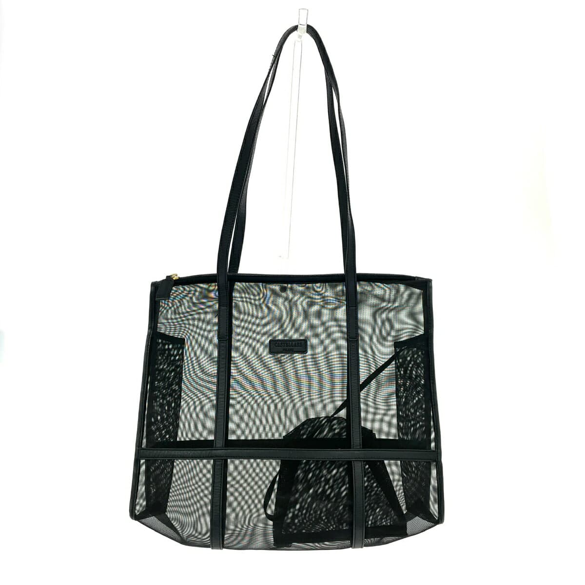 CASTELLARI Tote Bag in Good Condition, Mesh Leather, Black, Women's