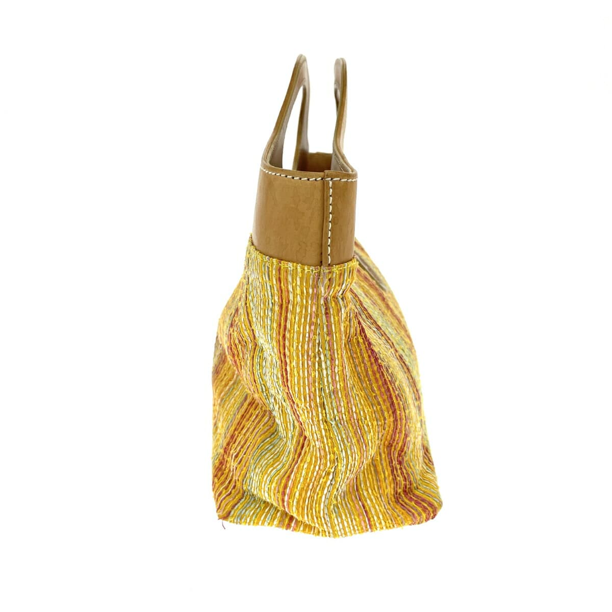 HUNTING WORLD Hunting World Handbag Stripe Pattern Woven Satin Leather Yellow Ladies 2