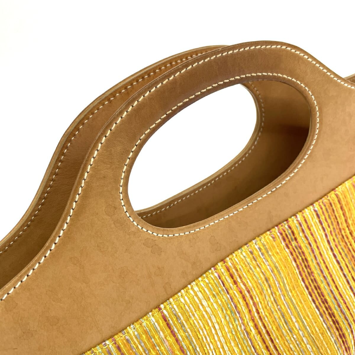 HUNTING WORLD Hunting World Handbag Stripe Pattern Woven Satin Leather Yellow Ladies 4