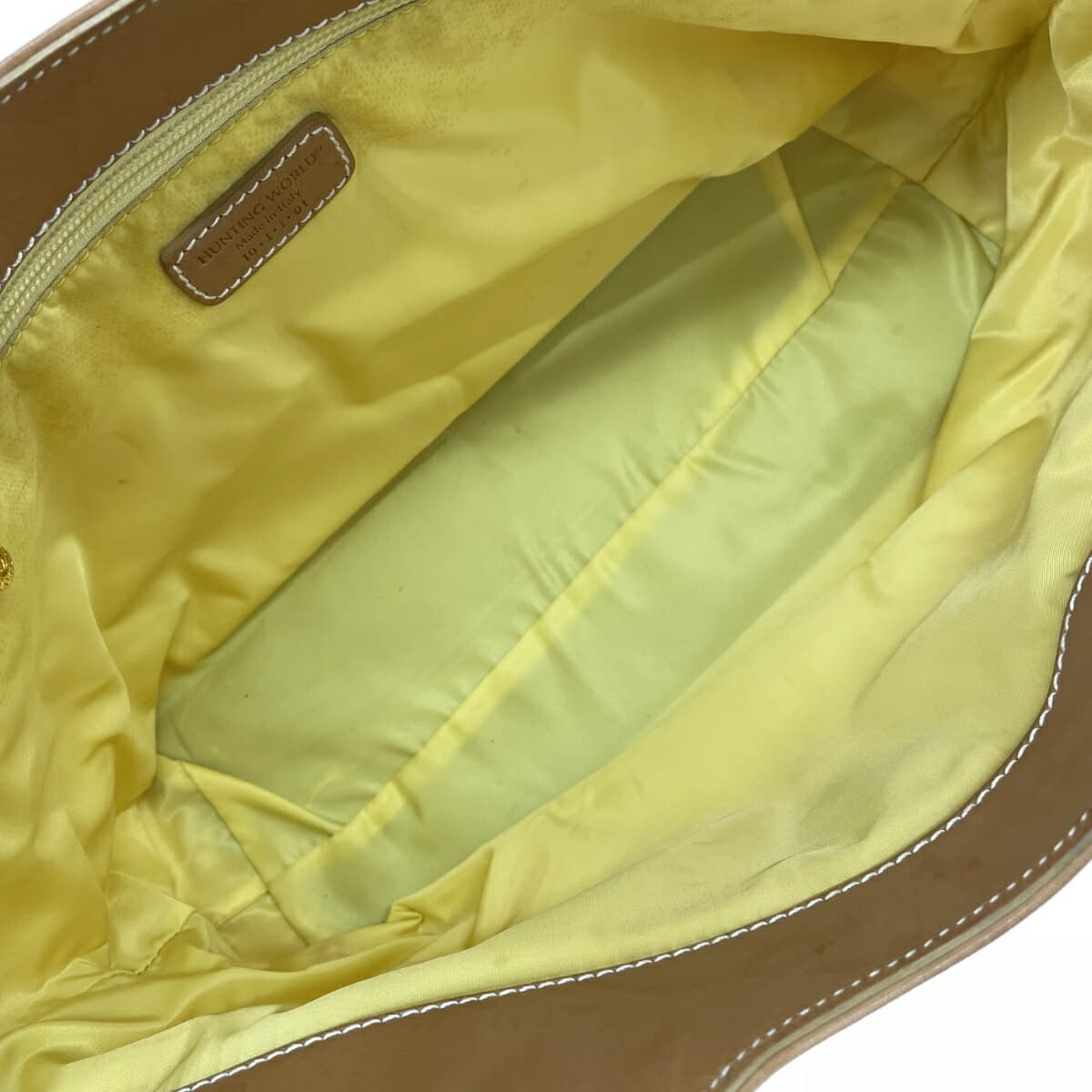 HUNTING WORLD Hunting World Handbag Stripe Pattern Woven Satin Leather Yellow Ladies 7