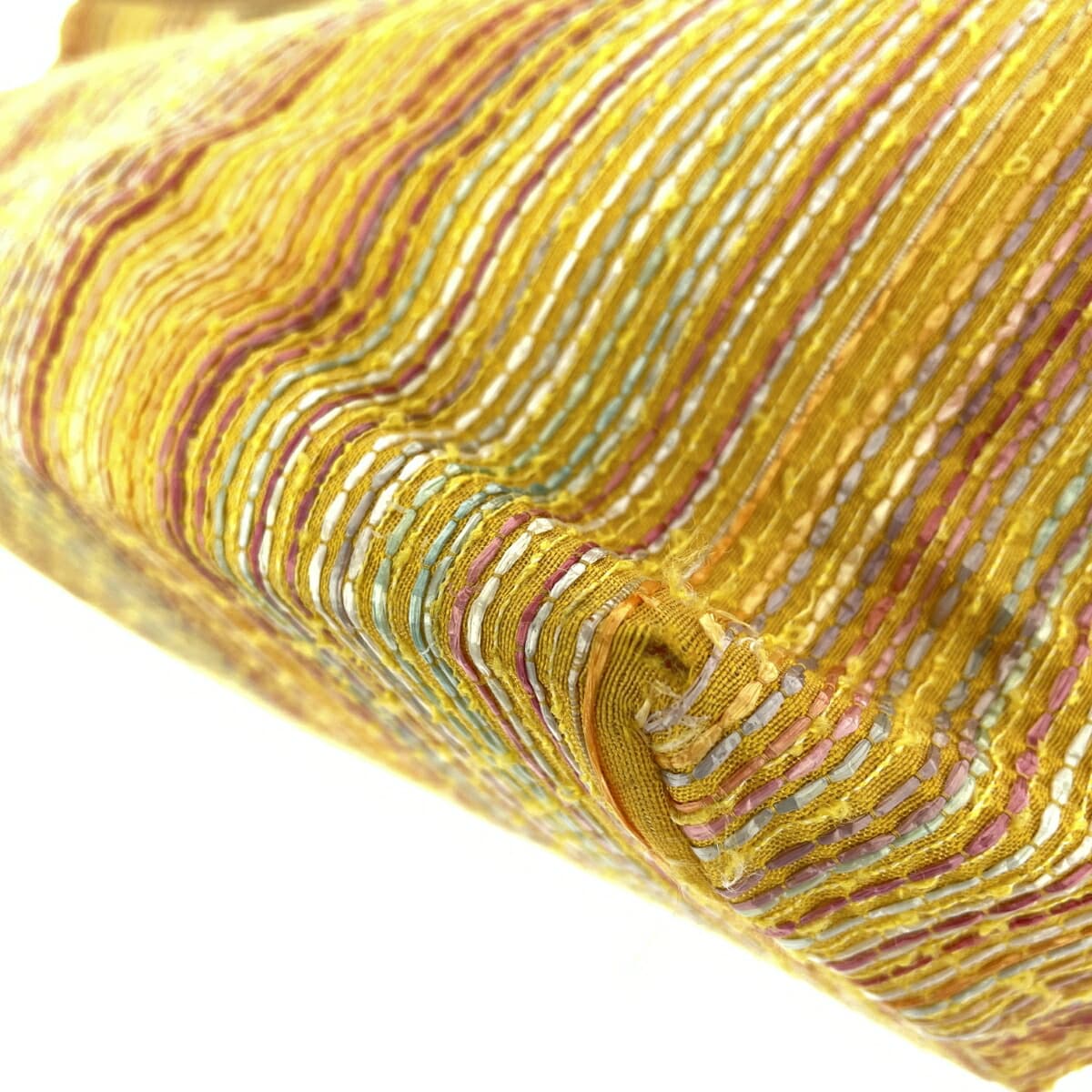 HUNTING WORLD Hunting World Handbag Stripe Pattern Woven Satin Leather Yellow Ladies 8