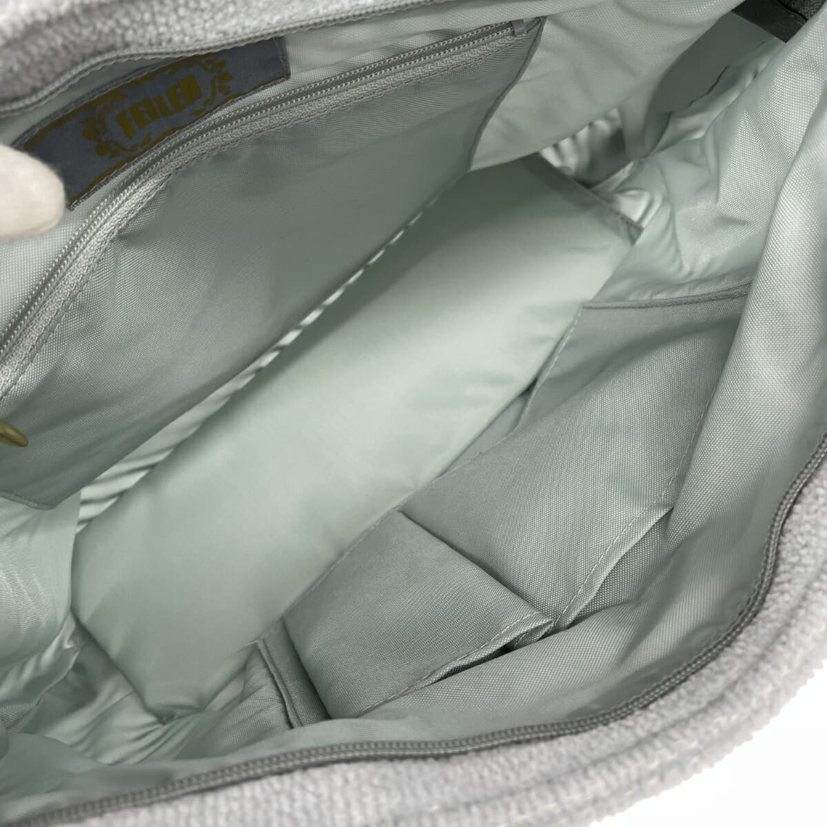 FEILER Tote Bag in Excellent Condition, Floral Pattern, Mesh, Chenille Weave, Light Gray, Gray, Ladies 7