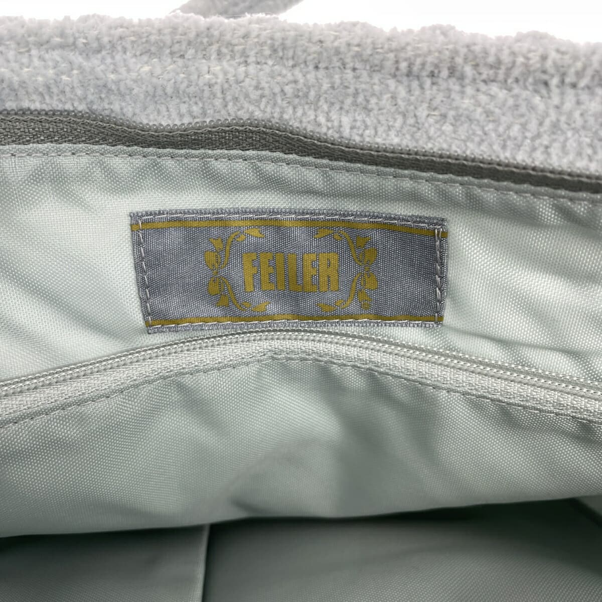 FEILER Tote Bag in Excellent Condition, Floral Pattern, Mesh, Chenille Weave, Light Gray, Gray, Ladies 8