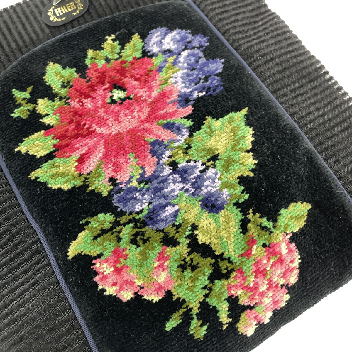 FEILER Tote Bag Like New Floral Pattern Mesh Chenille Weave Black Ladies 5