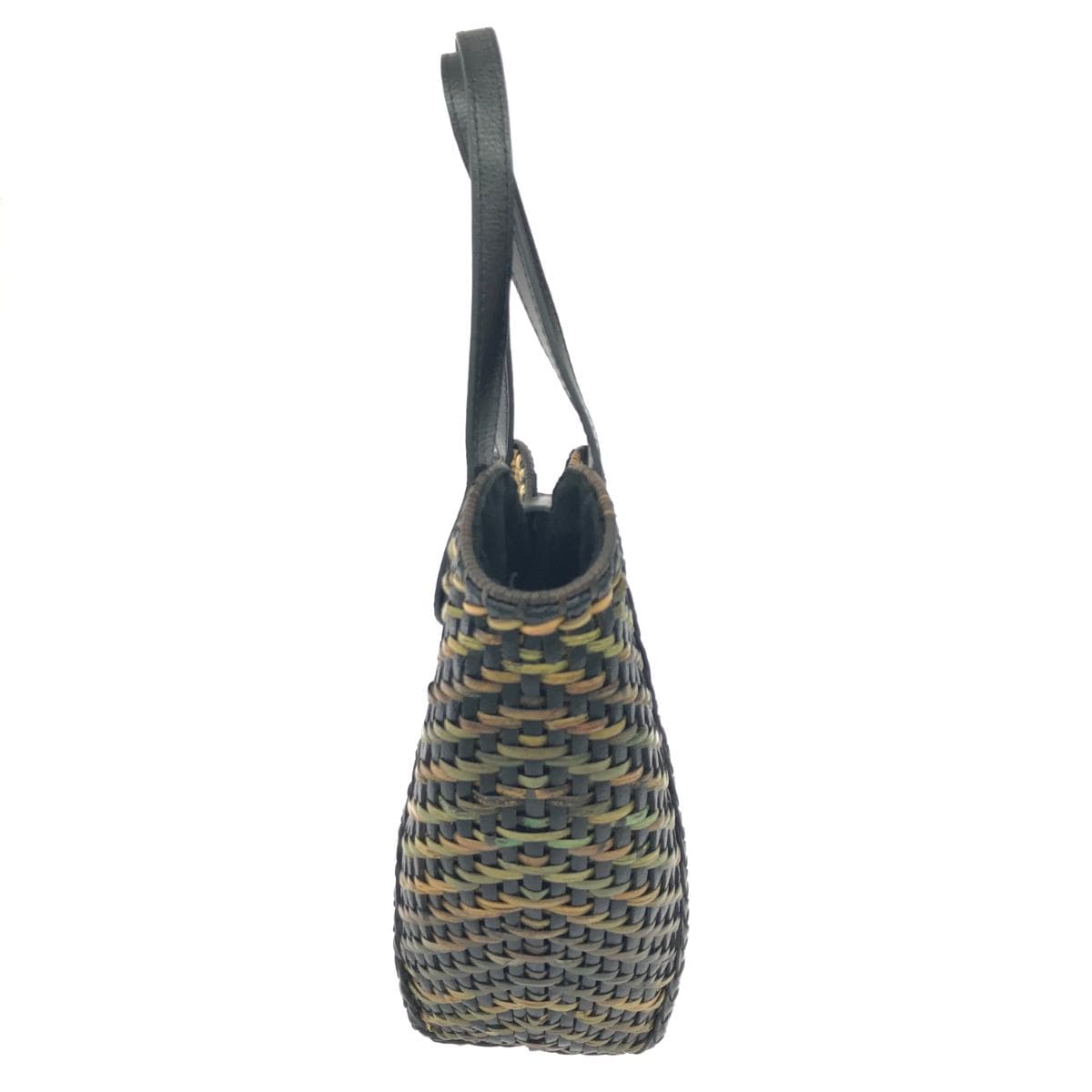 S C Vizcarra basket bag in good condition, leather handle/natural grass, black, ladies 2