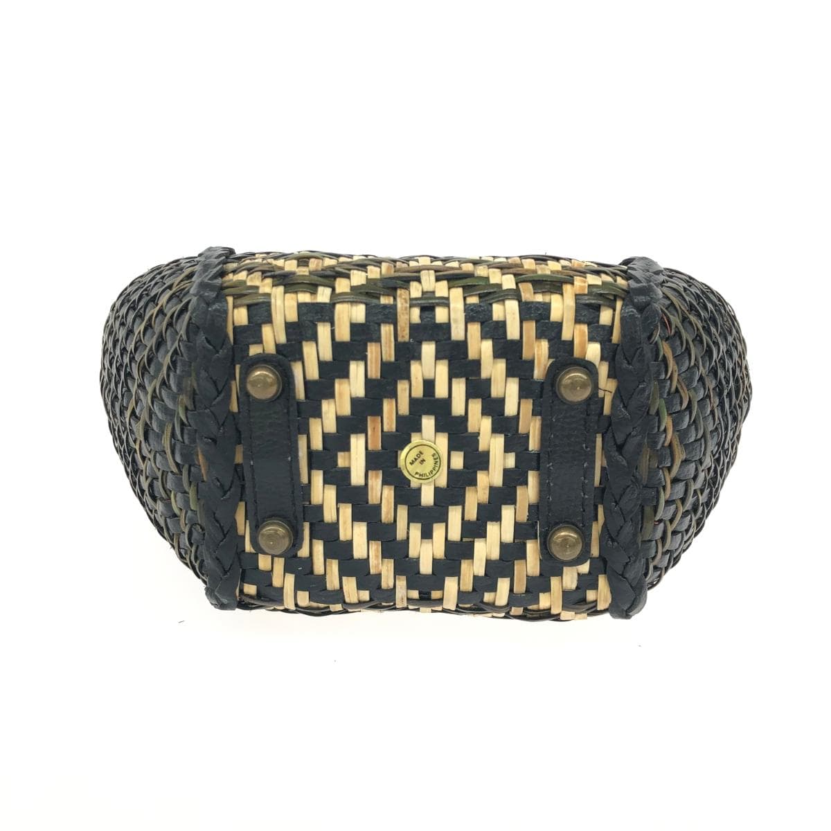 S C Vizcarra basket bag in good condition, leather handle/natural grass, black, ladies 4